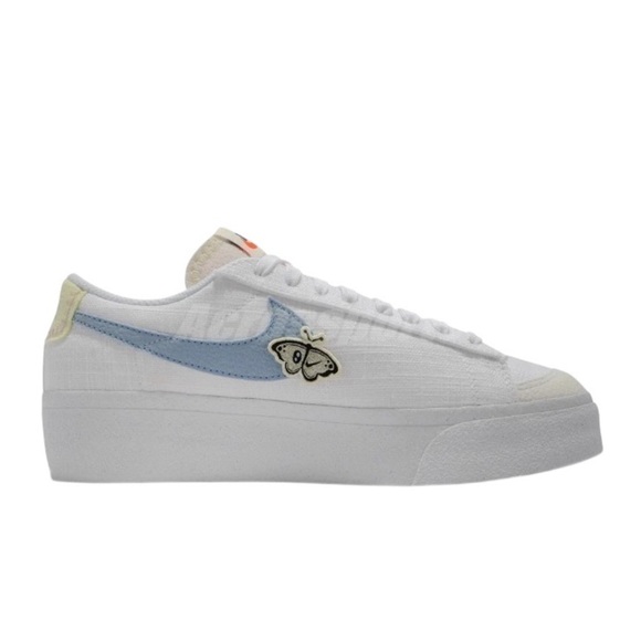 Nike Blazer Low Platform Next Nature White Blue butterfly caterpillar sneakers - Picture 1 of 14